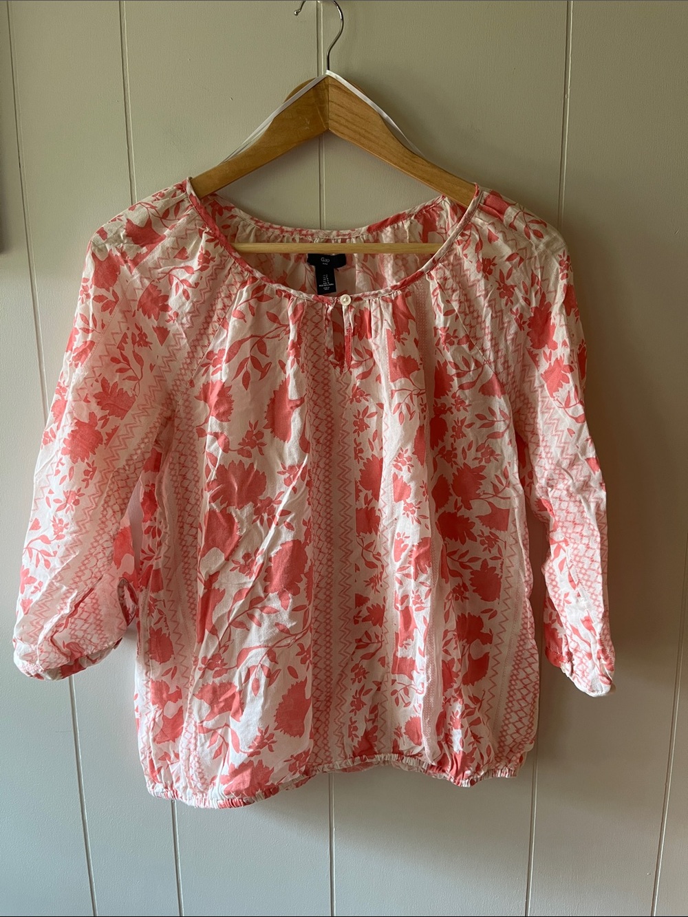 GAP Coral and White Floral Peasant Blouse